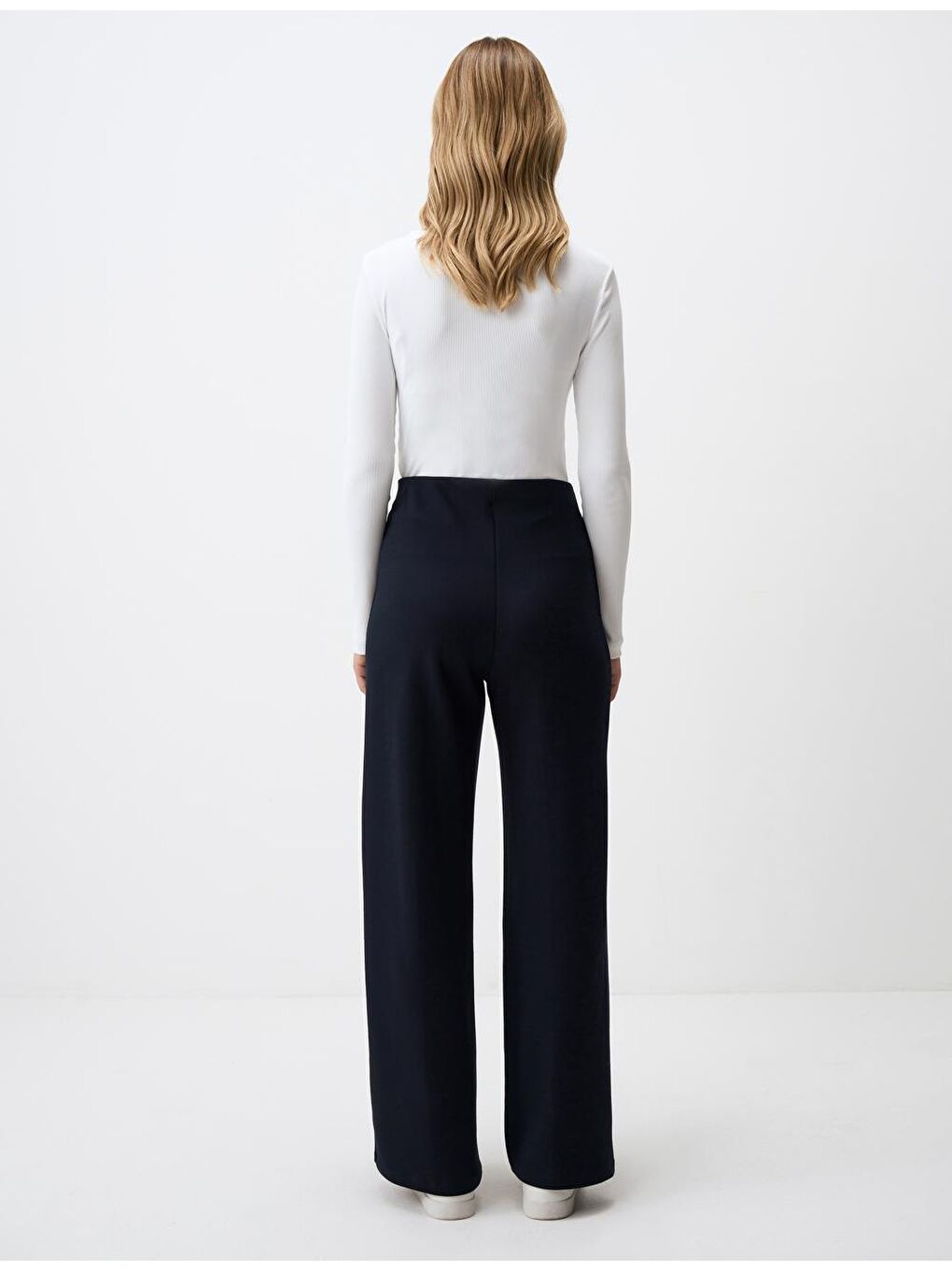 Siyah Yüksek Bel Rahat Kesim Uzun Örme Pantolon-5