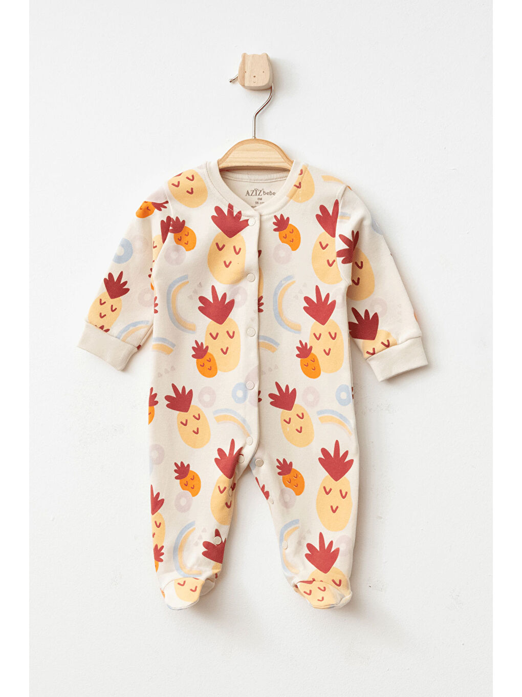 AZİZ BEBE Turuncu Kız Bebek Çıtçıtlı Ananas Desenli Patikli Tulum 0 Ay - 3 Ay