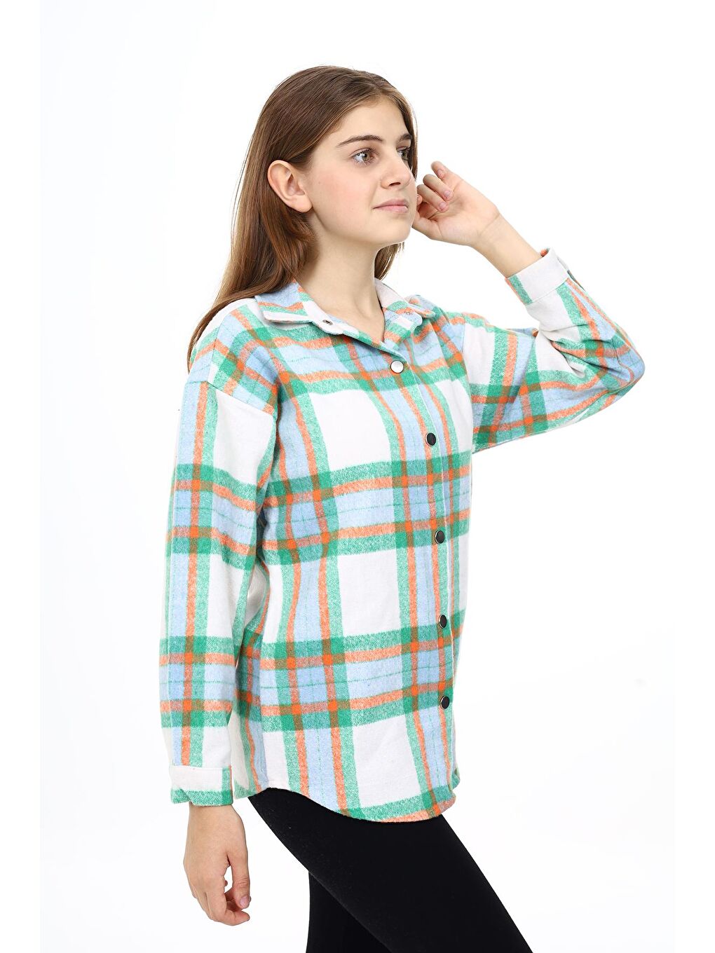 Yeşil Kız Çocuk Ekose Desenli Oduncu Gömlek Lx291-2