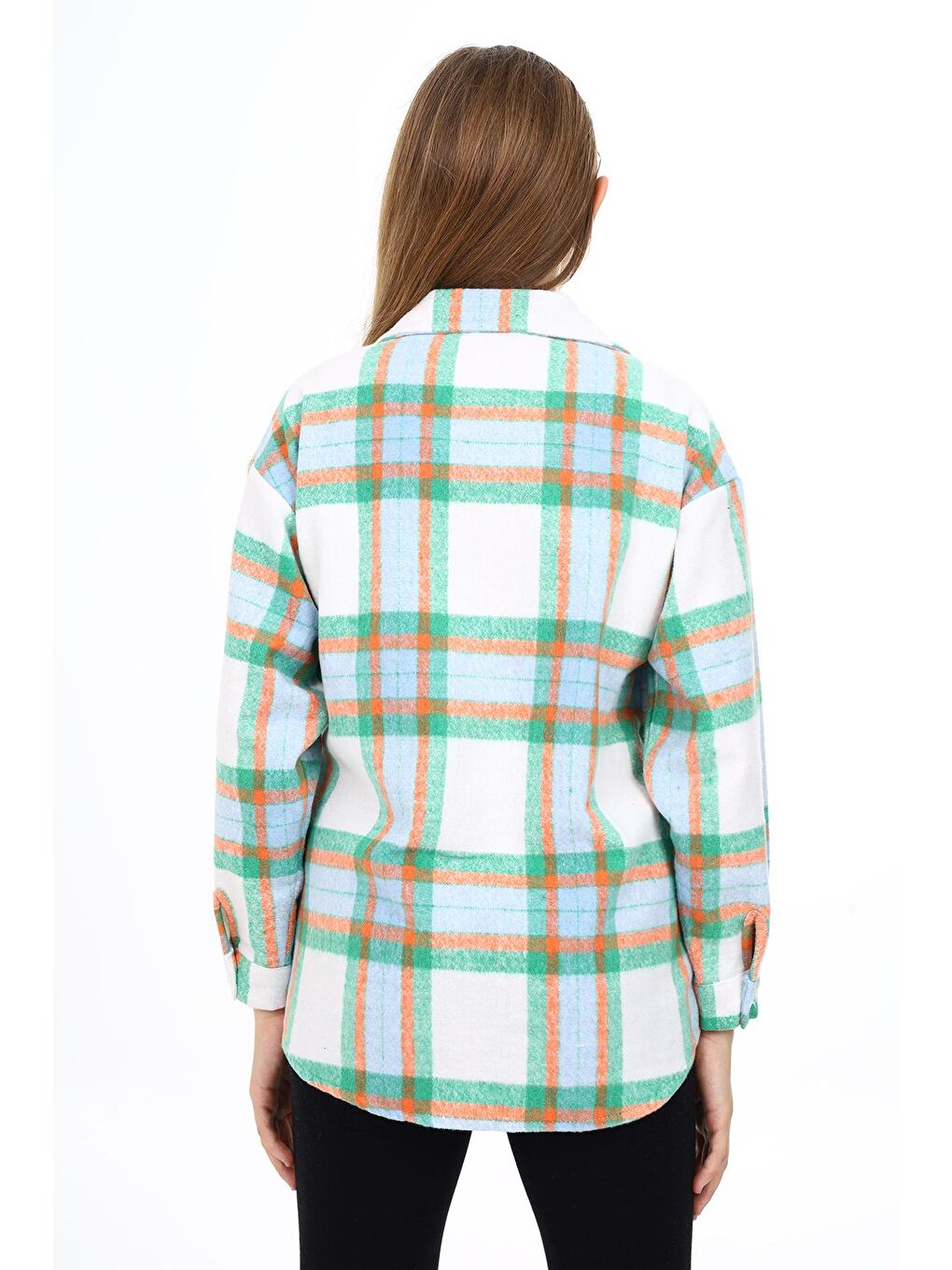Yeşil Kız Çocuk Ekose Desenli Oduncu Gömlek Lx291-4