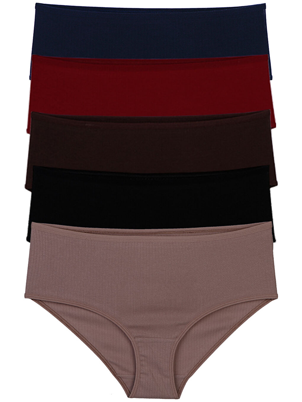 Kahverengi Kadın Külot 5 li Paket Hipster Elastanlı Fitilli Pamuklu Kaşkorse KAHVERENGİ