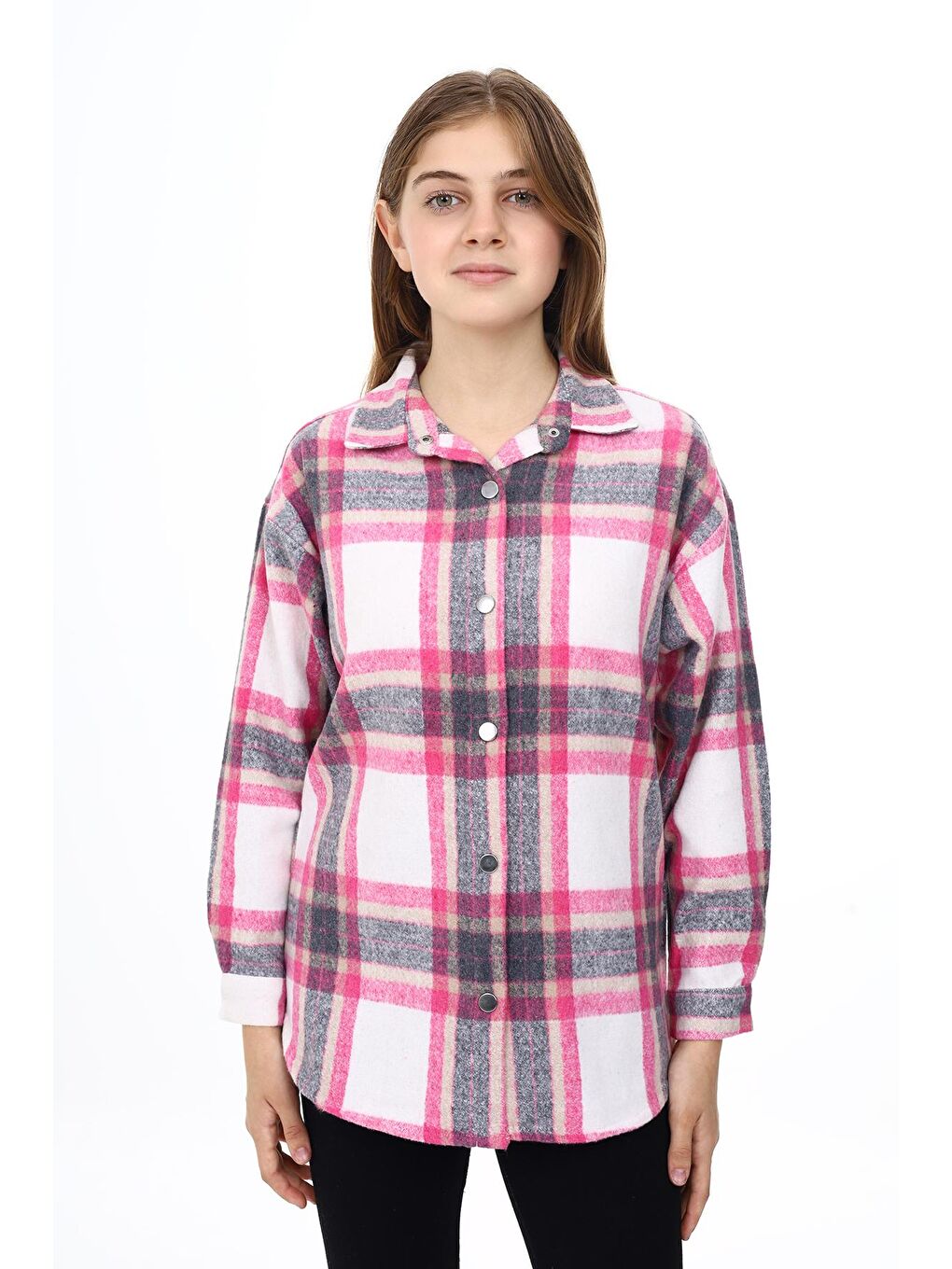 Fuşya Kız Çocuk Ekose Desenli Oduncu Gömlek Lx291