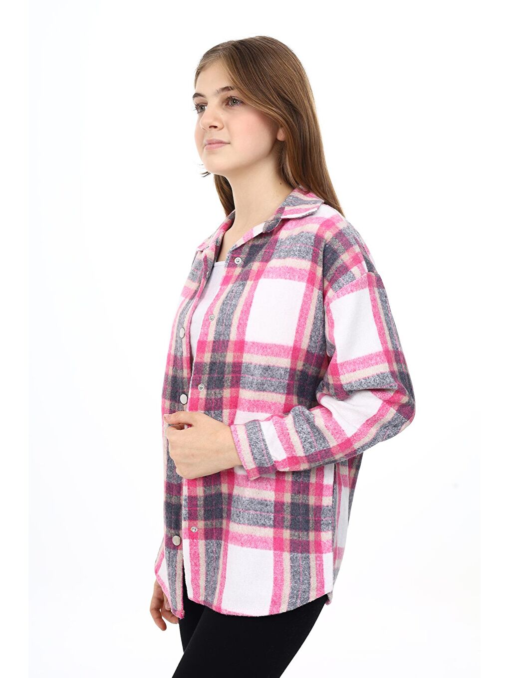 Fuşya Kız Çocuk Ekose Desenli Oduncu Gömlek Lx291-3