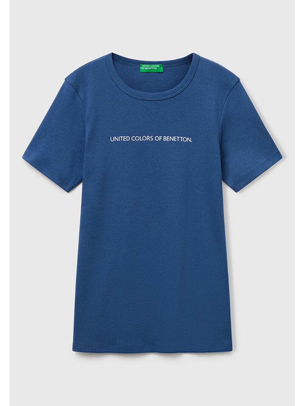 Kadın Gece Mavisi 100 Pamuk Benetton Yazılı Basic T Shirt-1