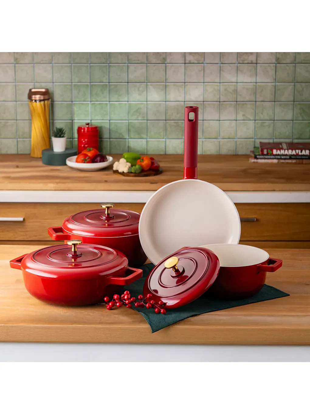 Kırmızı Red Royal 7 Parça Tencere Seti-6