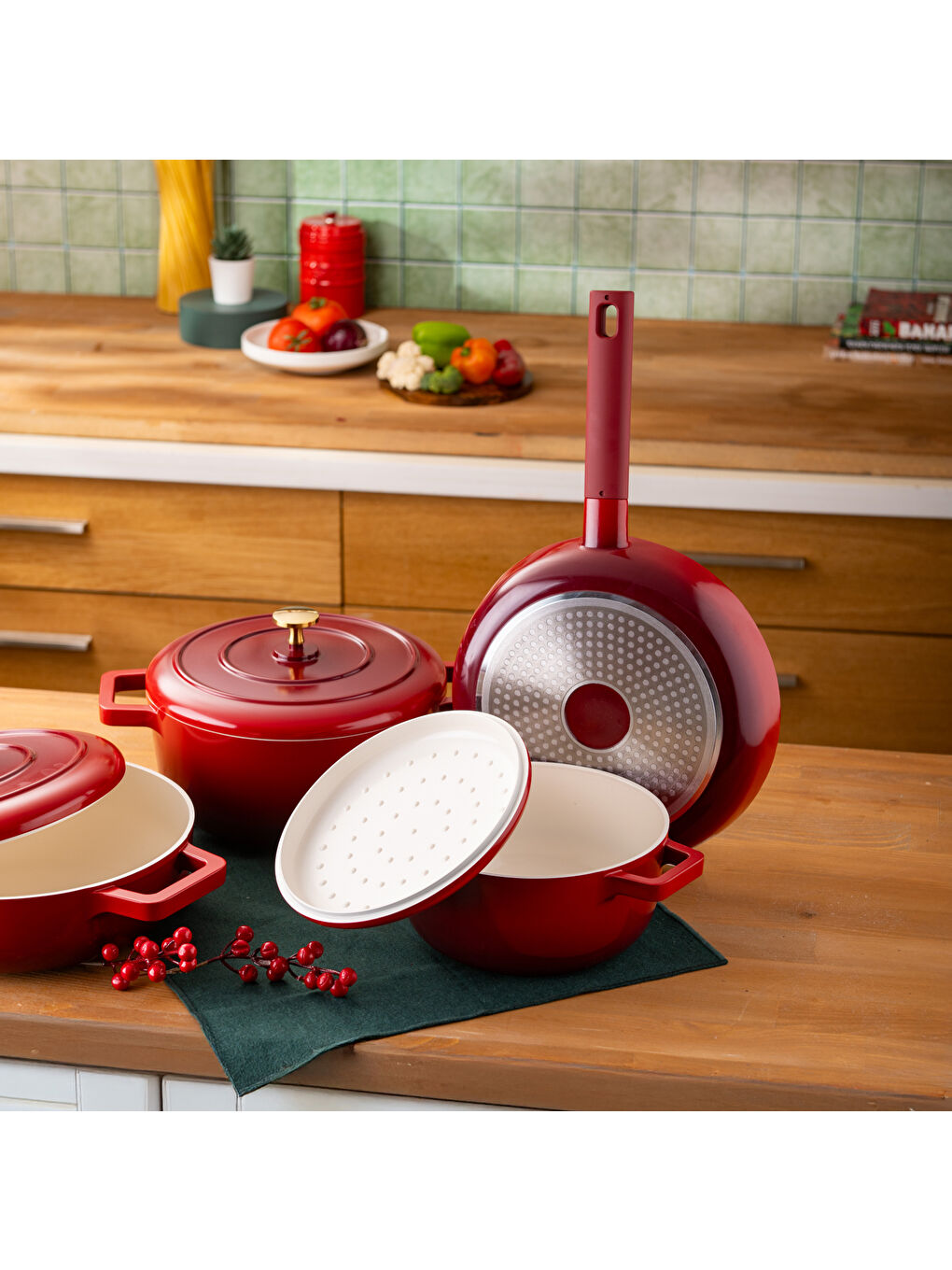 Kırmızı Red Royal 7 Parça Tencere Seti-7