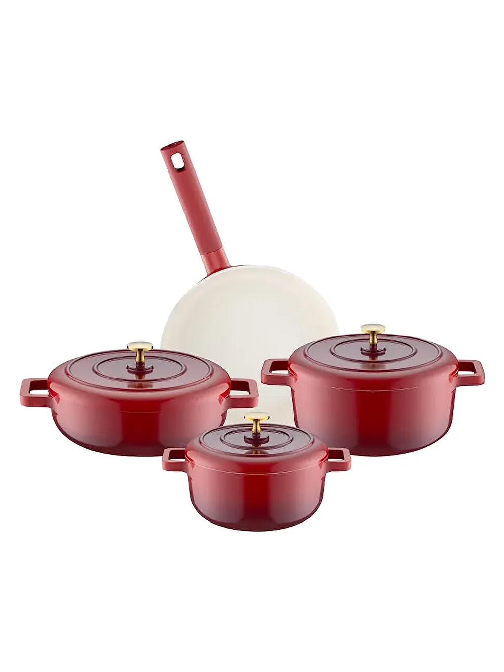 Kırmızı Red Royal 7 Parça Tencere Seti-8
