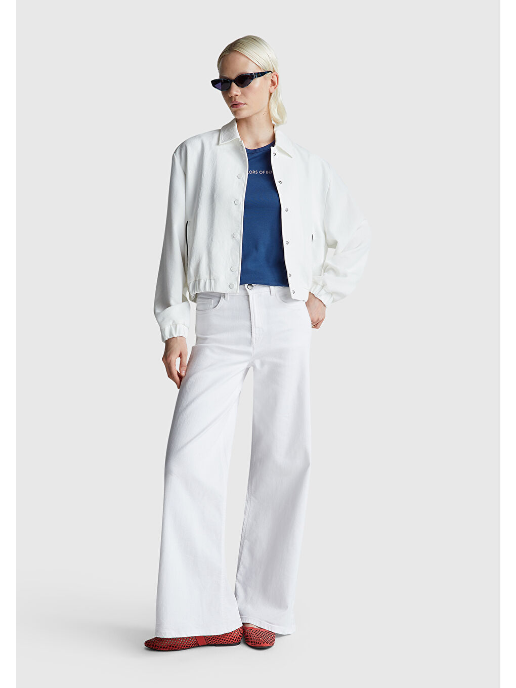 Kadın Gece Mavisi 100 Pamuk Benetton Yazılı Basic T Shirt-4