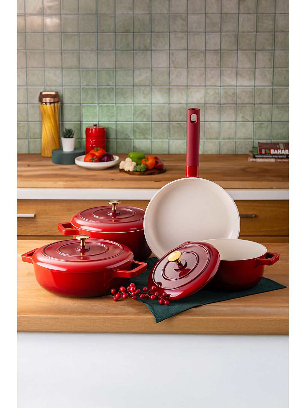 Kırmızı Red Royal 7 Parça Tencere Seti-1