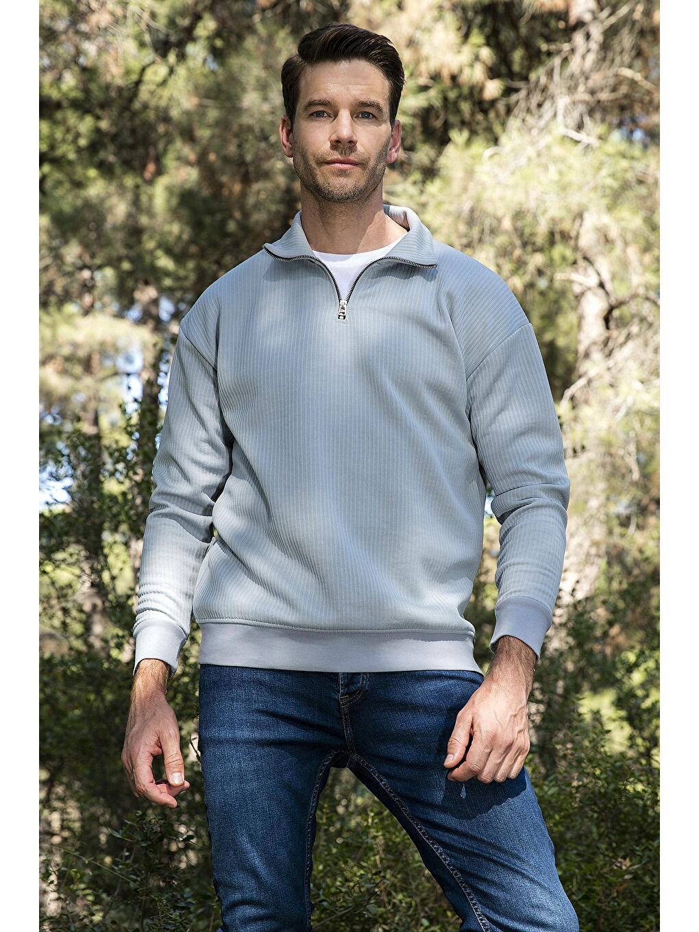 Buratti Açık Gri Yarım Fermuarlı Yaka Relaxed Fit Sweat 5905509 - 1