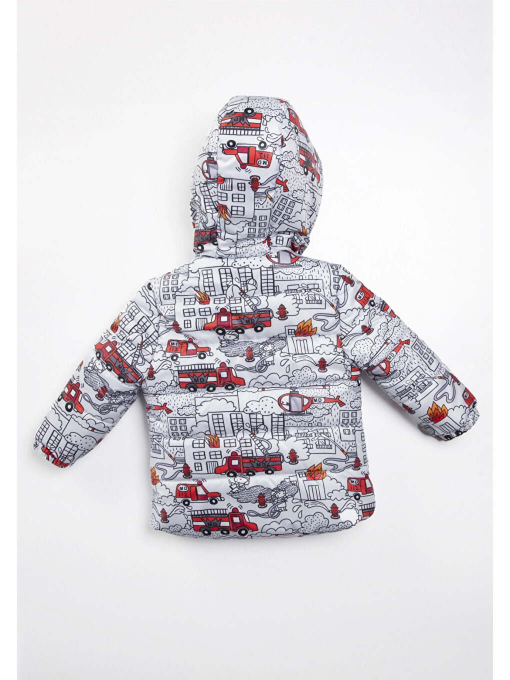 Beyaz İtfaiye Desenli Erkek Bebek Mont 22325-1