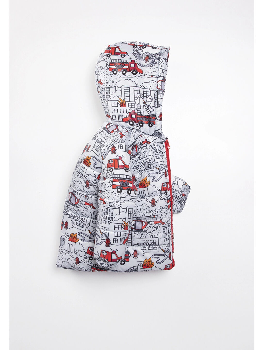 Beyaz İtfaiye Desenli Erkek Bebek Mont 22325-2