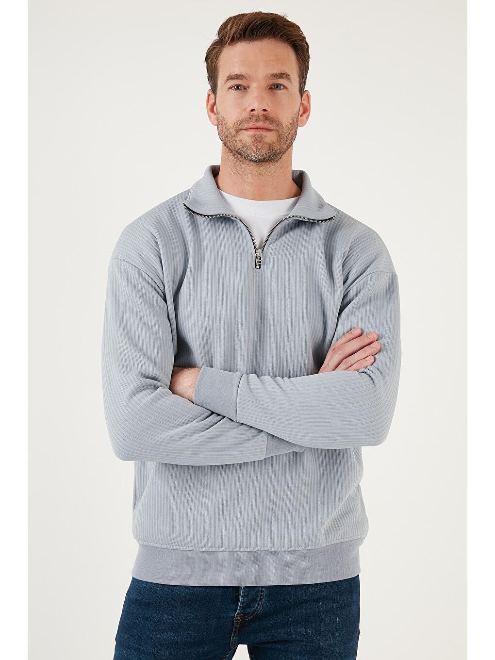 Buratti Açık Gri Yarım Fermuarlı Yaka Relaxed Fit Sweat 5905509 - 3