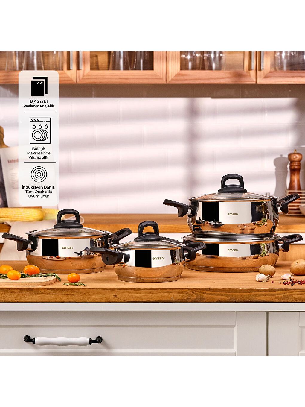 Gri Aren 8 Parça Tencere Seti Çelik-7