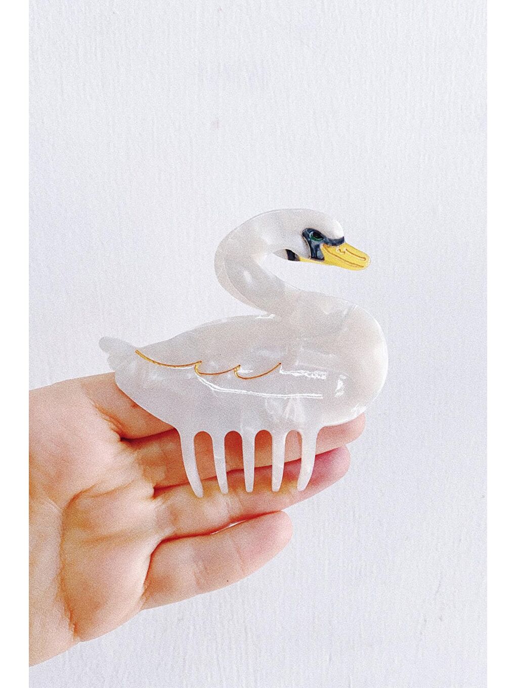 Beyaz Kuğu Lüks Kemik Mandal Toka-2