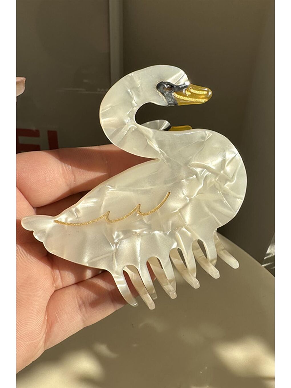 Beyaz Kuğu Lüks Kemik Mandal Toka-3