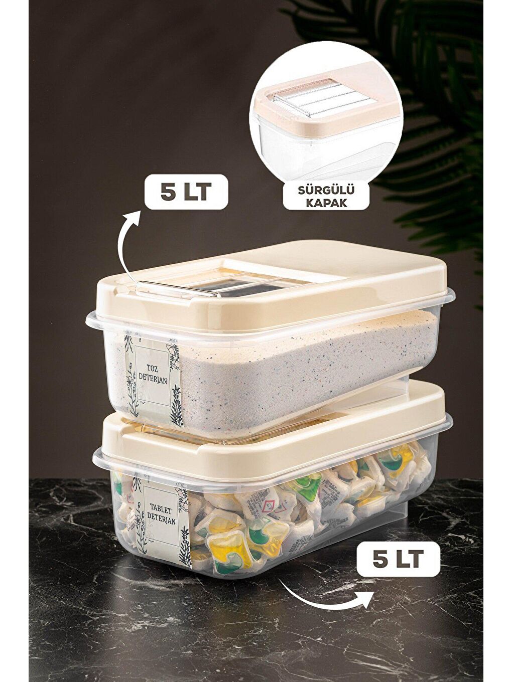 Antrasit 2'li 5 lt Kayar Kapaklı Tablet Deterjan Saklama Kutusu-1