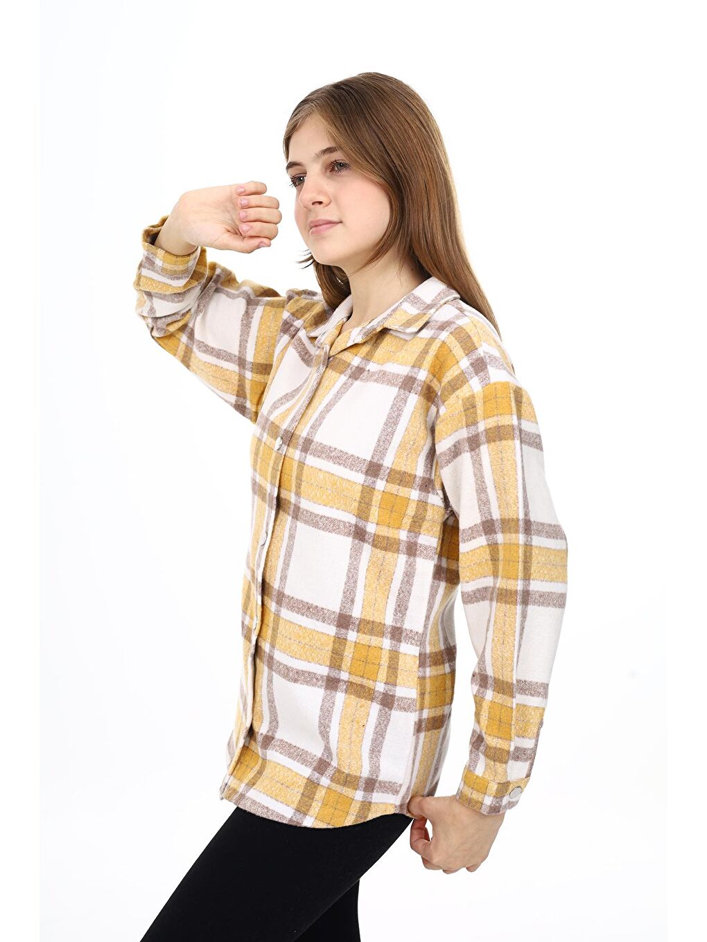 Sarı Kız Çocuk Ekose Desenli Oduncu Gömlek Lx291-1