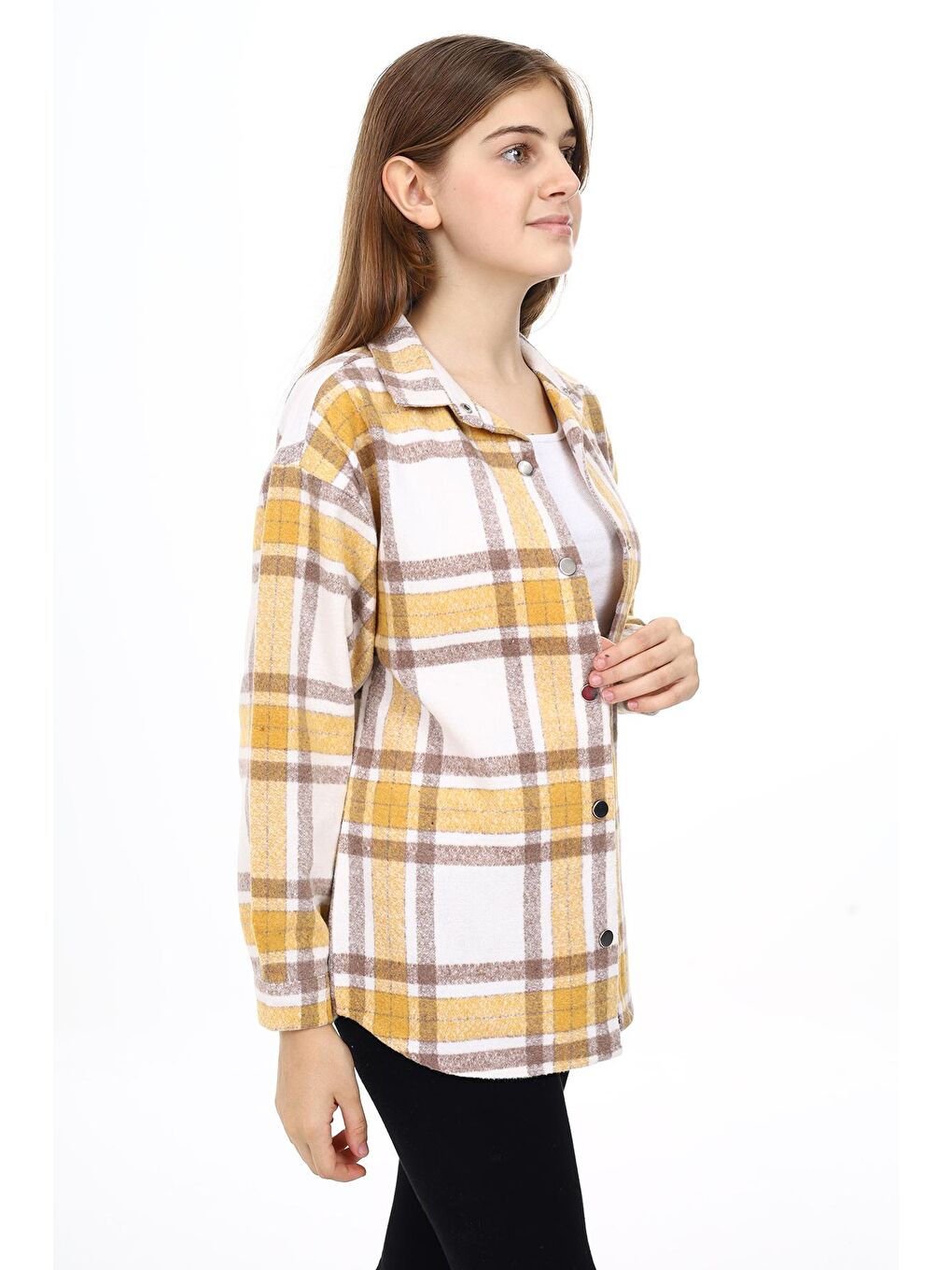 Sarı Kız Çocuk Ekose Desenli Oduncu Gömlek Lx291-2