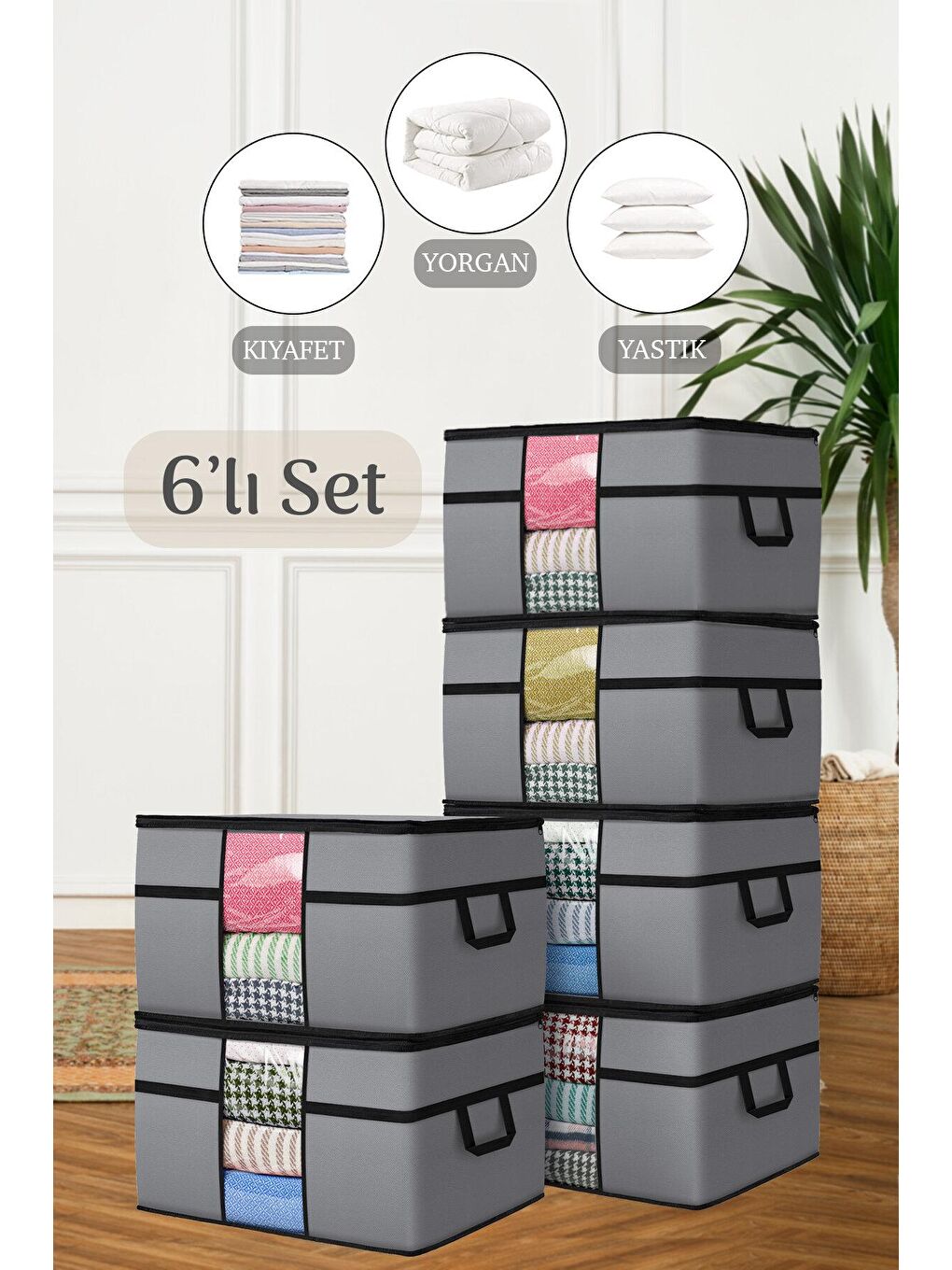 6'lı Mega Boy Yorgan Hurcu 70 x 40 x 40 cm Gri