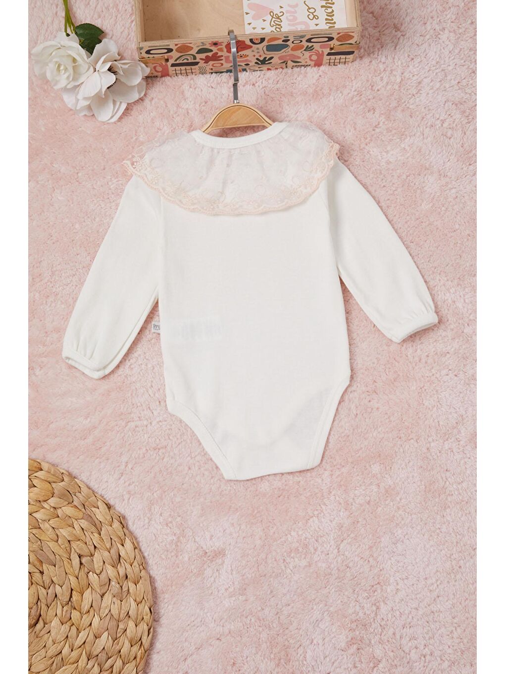 Ekru Kız Bebek Dantel Yakalı Uzun Kol Çıtçıtlı Badi 16848-3