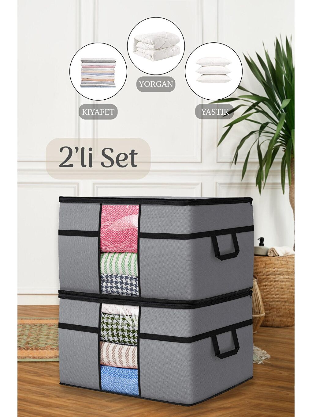 2'li Mega Boy Yorgan Hurcu 70 x 40 x 40 cm Gri