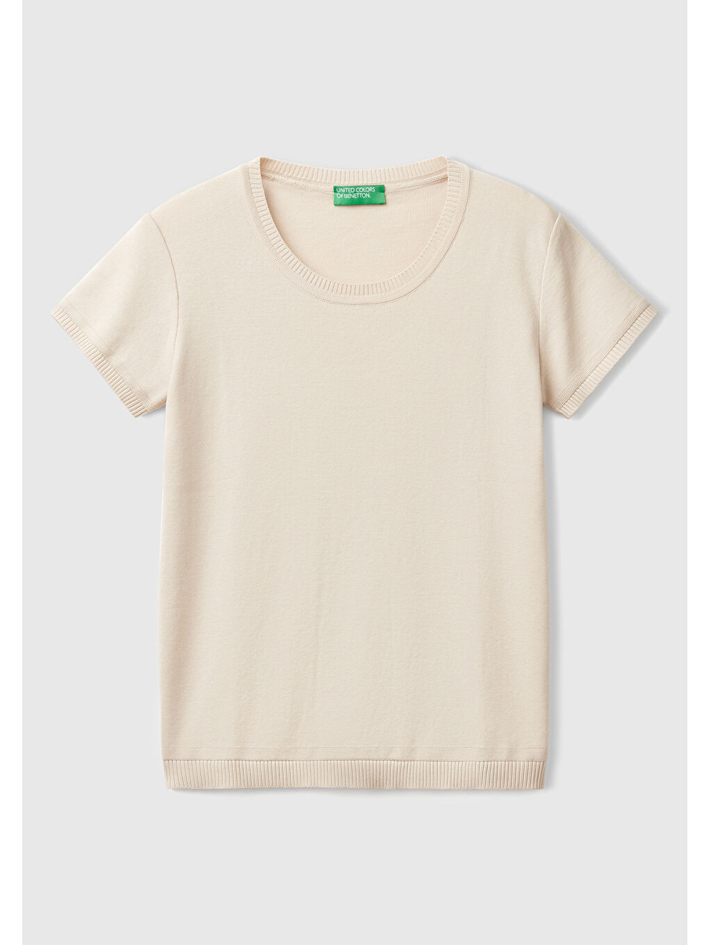 Kadın Bej 100 Pamuk Bisiklet Yaka Kısa Kollu Kazak-1