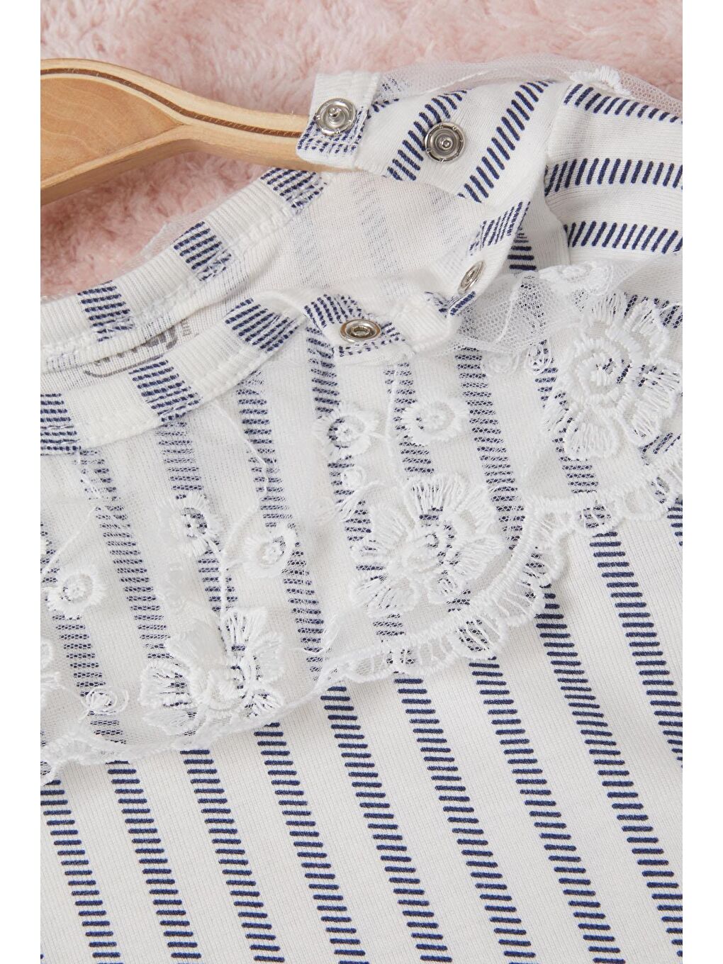 Lacivert Kız Bebek Dantel Yakalı Uzun Kol Çıtçıtlı Badi 16837-3