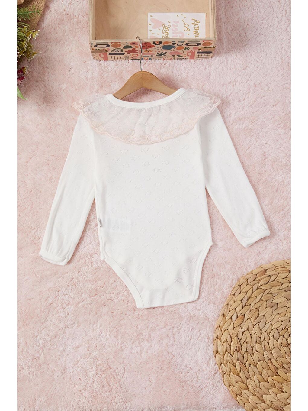 Ekru Kız Bebek Dantel Yakalı Uzun Kol Çıtçıtlı Badi 16842-4