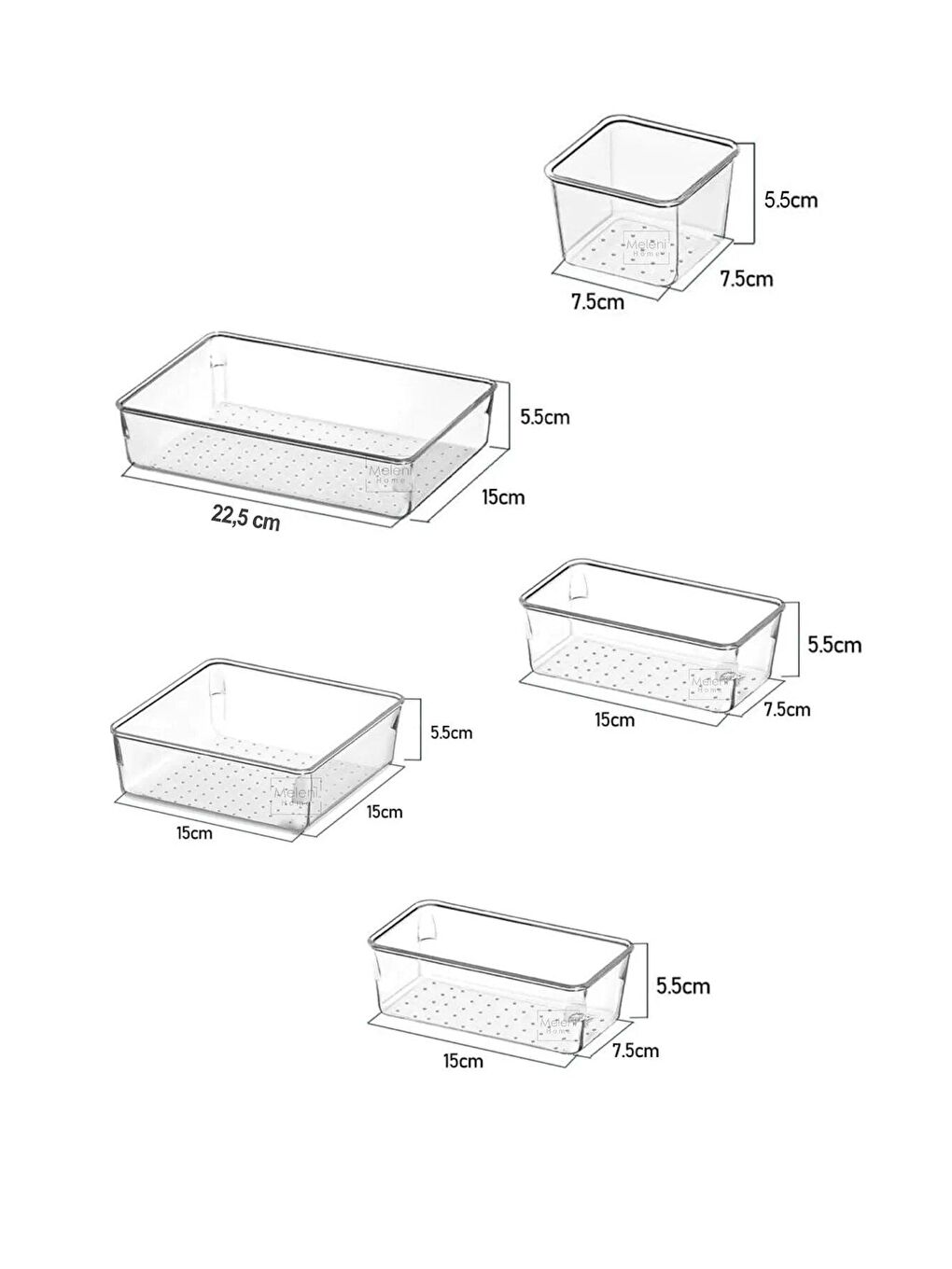 Renksiz 5 Parça Çekmece İçi Düzenleyici, Punto Banyo Makyaj ve Takı Düzenleyici - Masaüstü Organizer-3