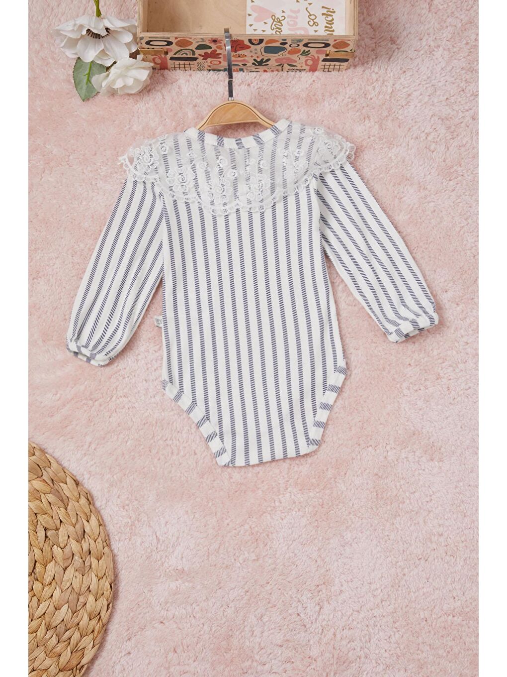 Lacivert Kız Bebek Dantel Yakalı Uzun Kol Çıtçıtlı Badi 16837-4