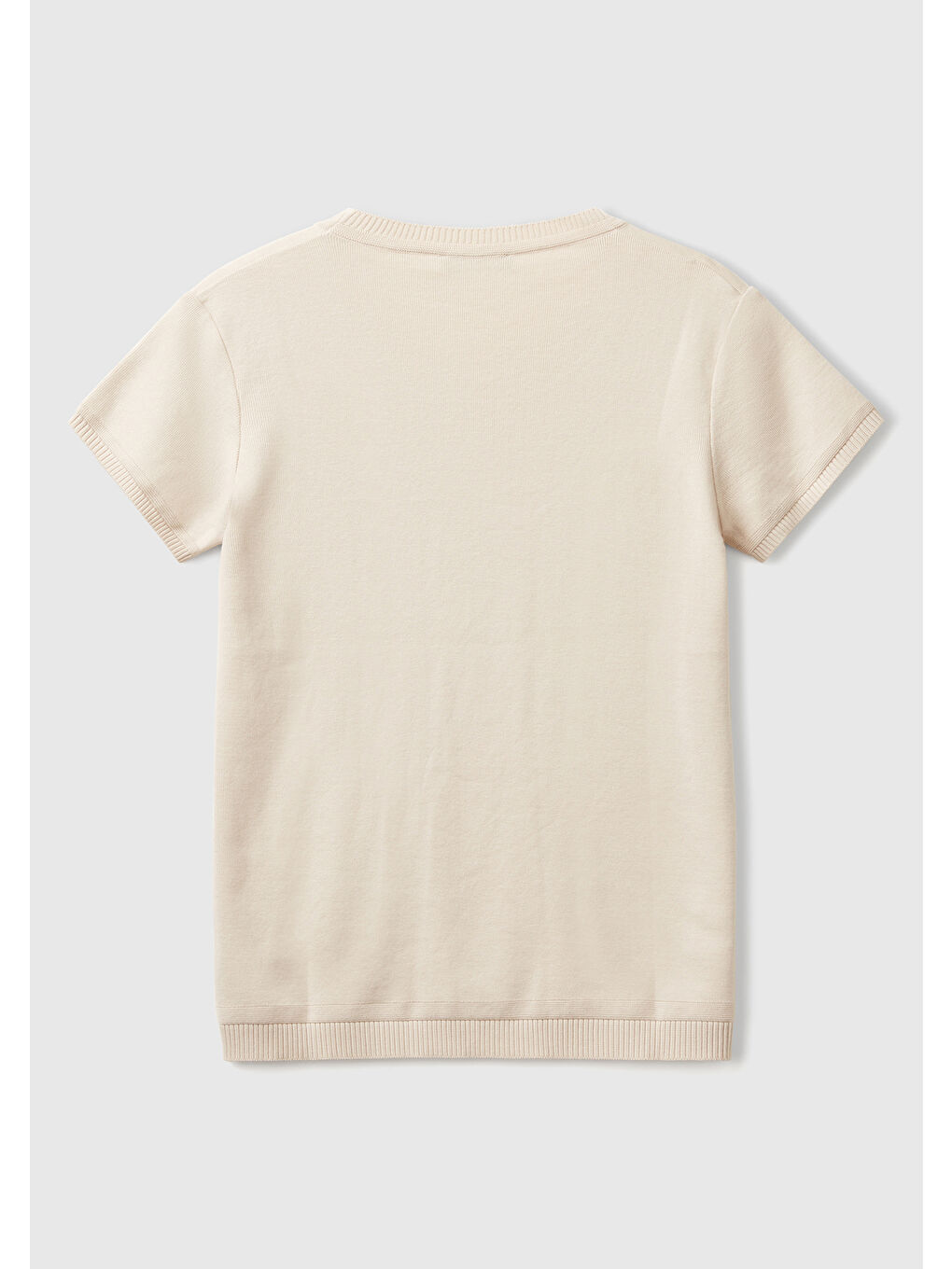 Kadın Bej 100 Pamuk Bisiklet Yaka Kısa Kollu Kazak-3