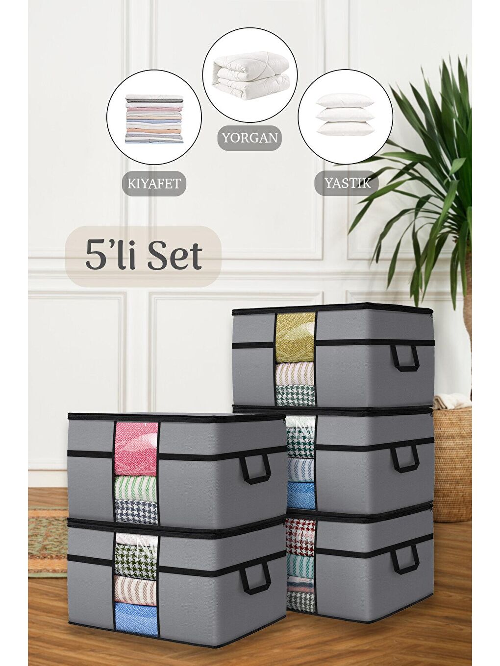 5'li Mega Boy Yorgan Hurcu 70 x 40 x 40 cm Gri