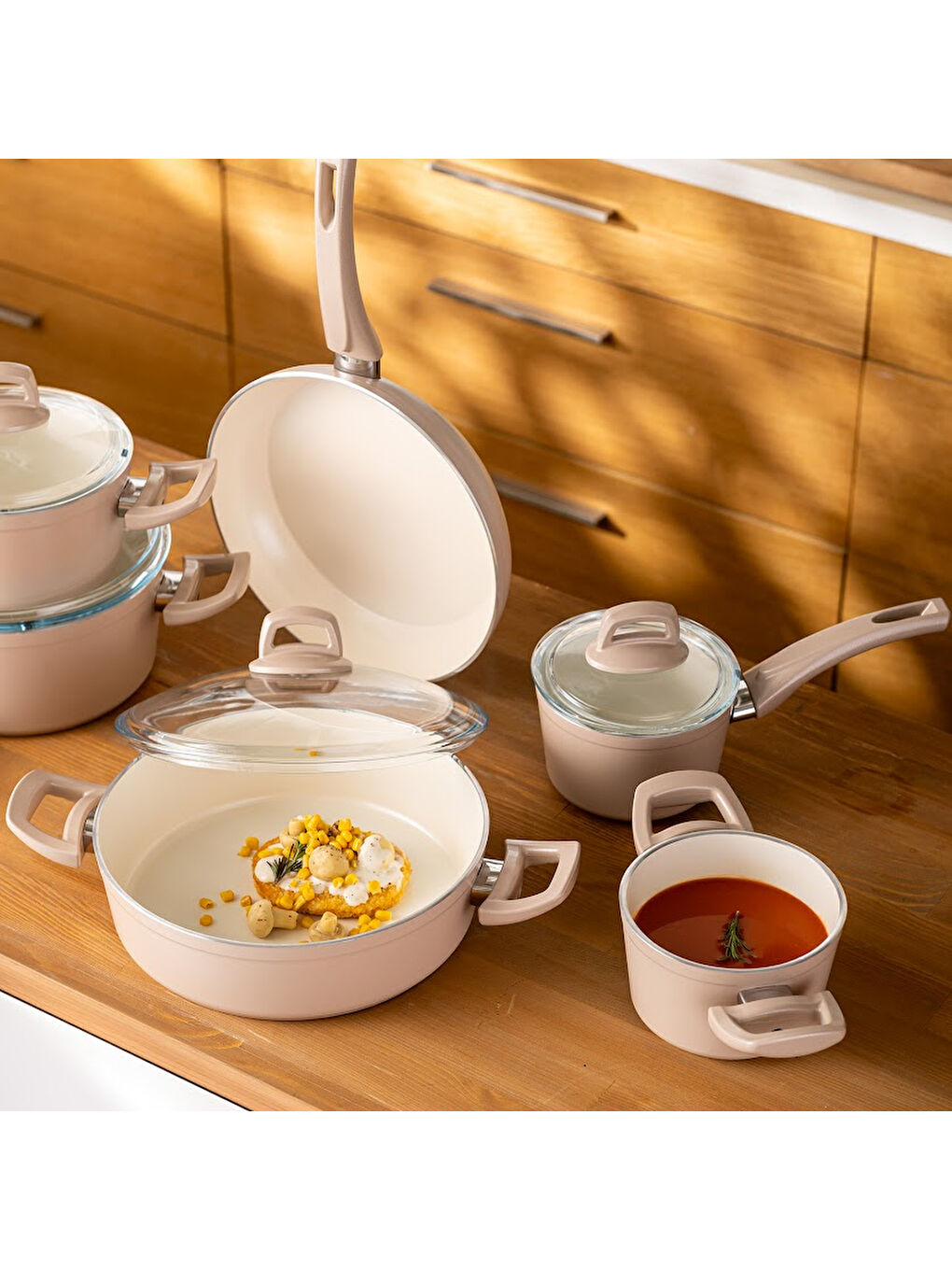 Pembe Crystal 11 Parça Tencere Seti Rosegold-10