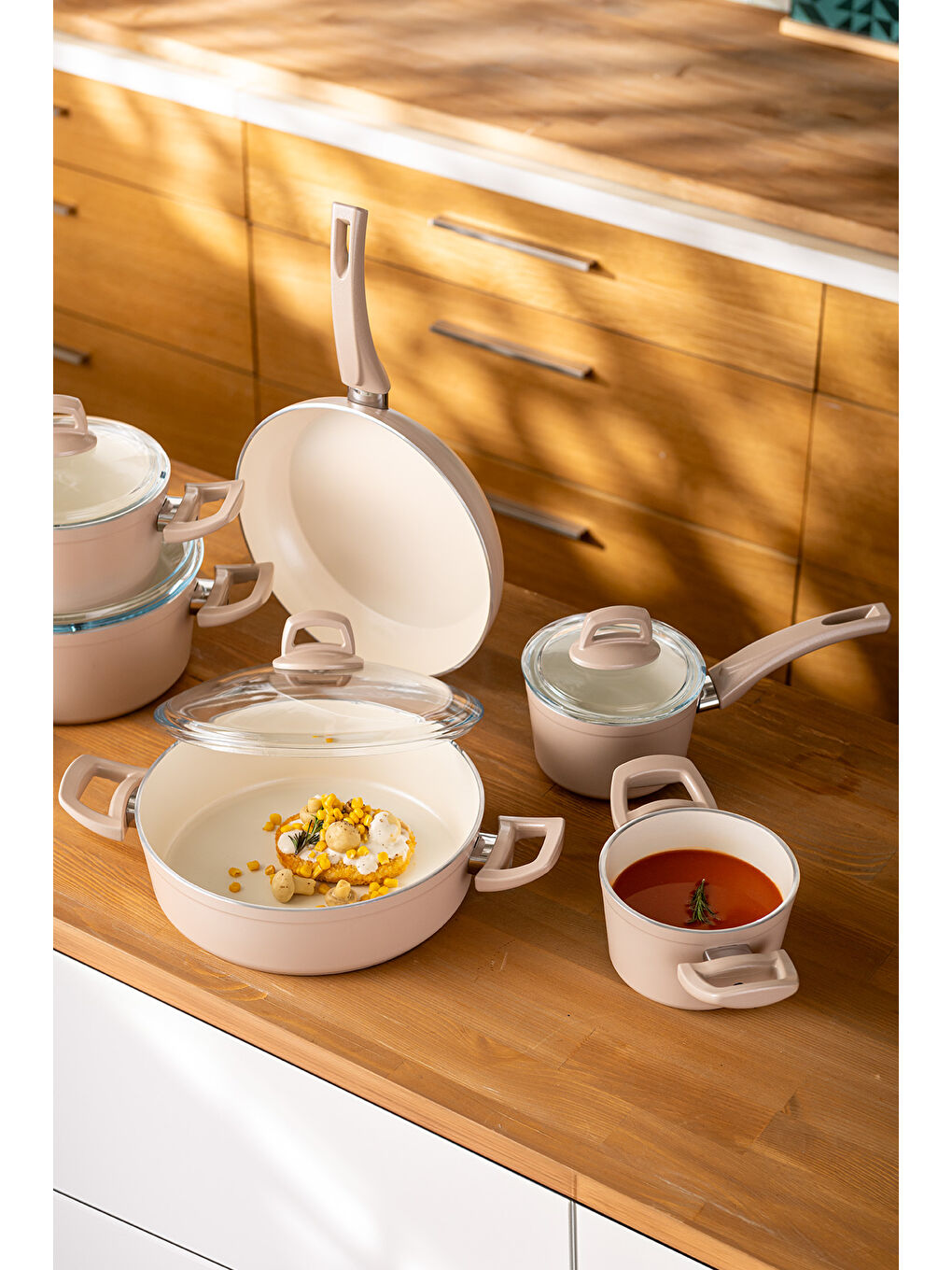 Pembe Crystal 11 Parça Tencere Seti Rosegold-3