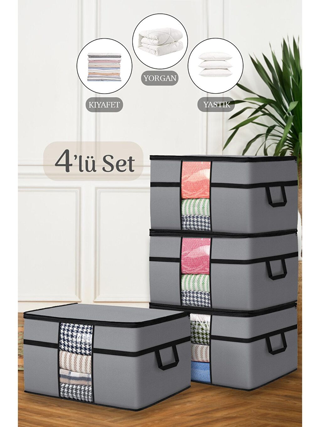 4'lü Mega Boy Yorgan Hurcu 70 x 40 x 40 cm Gri