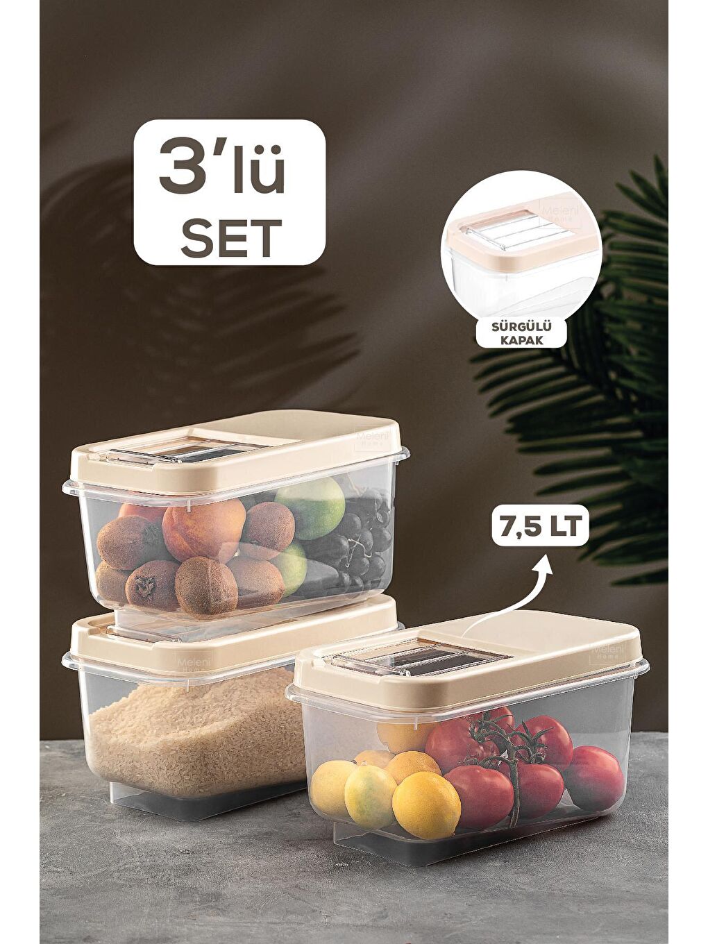 Antrasit 3'lü Multibox 7,5 lt Bakliyat Saklama Kabı