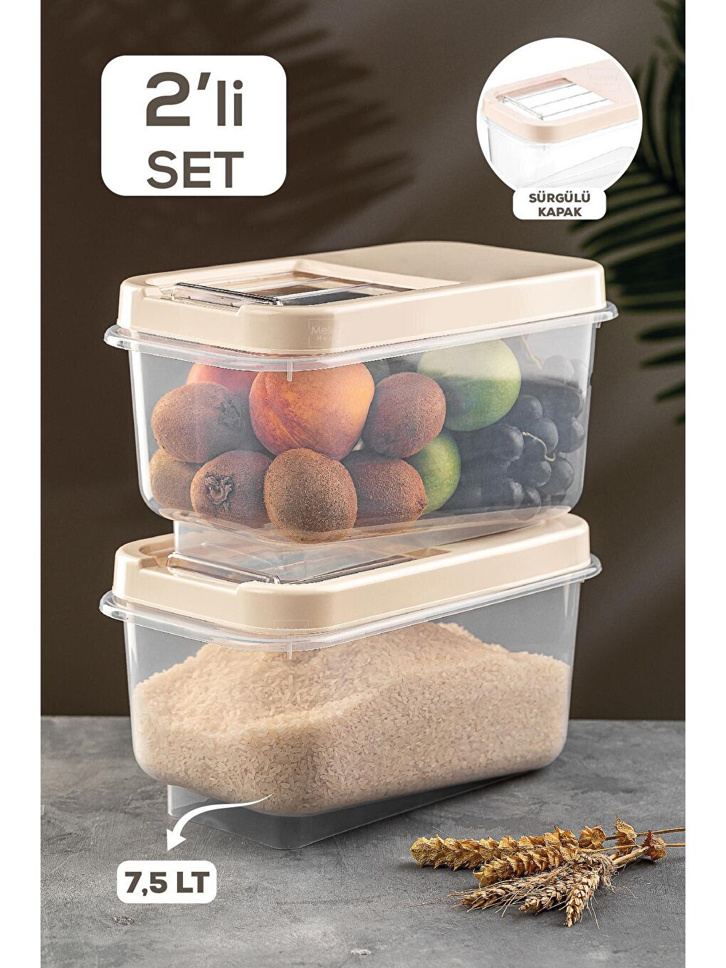 Antrasit 2'li Set 7,5 lt Bakliyat Saklama Kabı