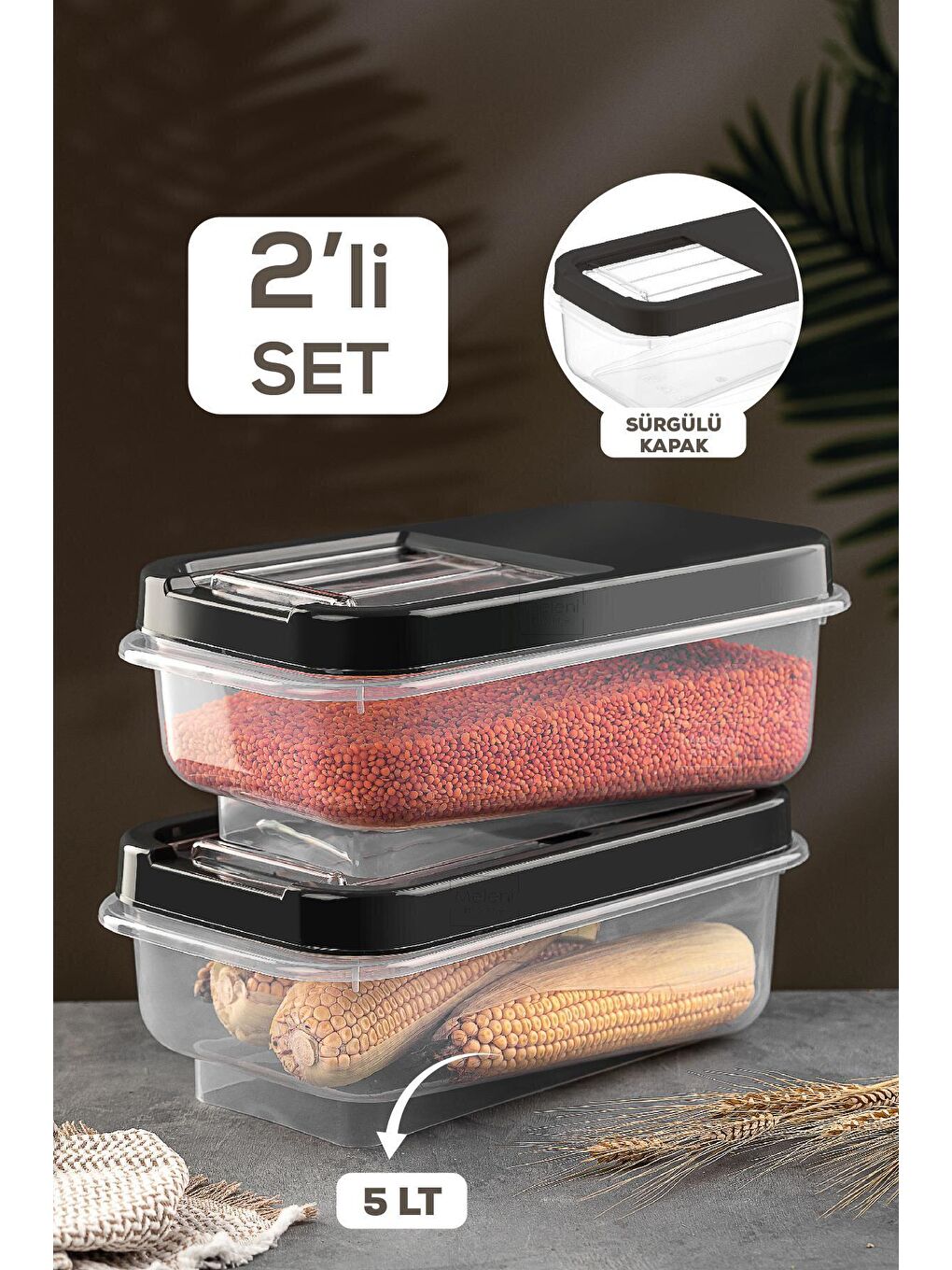 Antrasit 2'li Set 5 lt Bakliyat Saklama Kabı