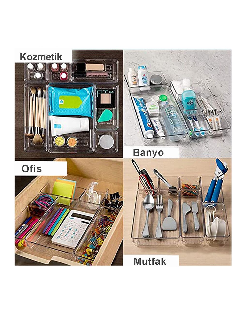 Renksiz 9 Parça Banyo Kozmetik Takı Düzenleyici Makyaj Organizer-2
