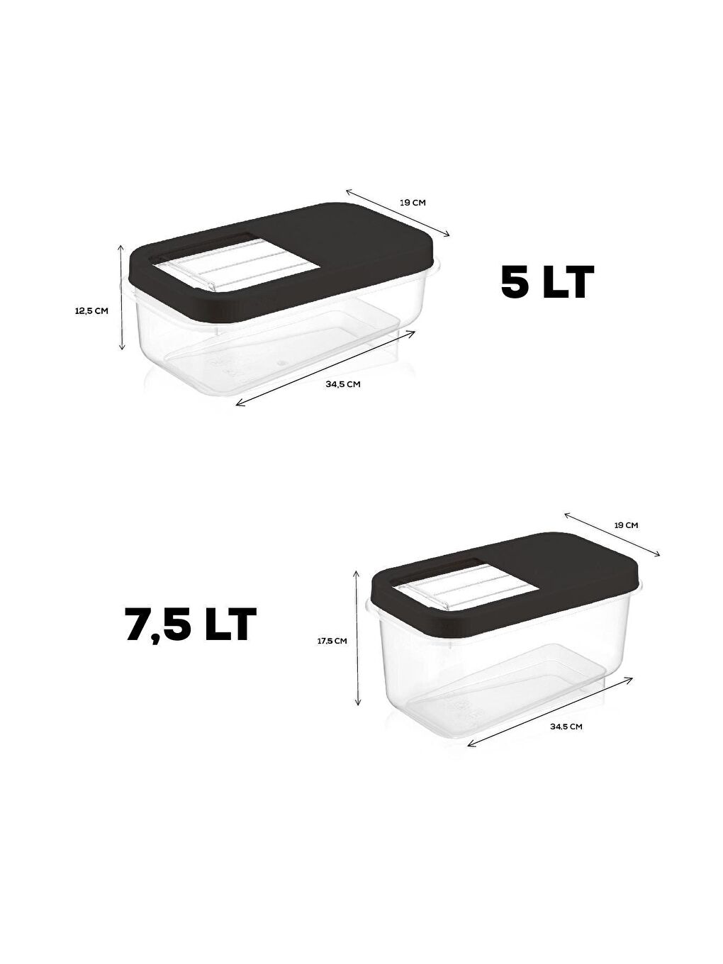 2'li Etiketli Kayar Kapaklı Deterjan Saklama Kabı 5lt-7,5lt Antrasit