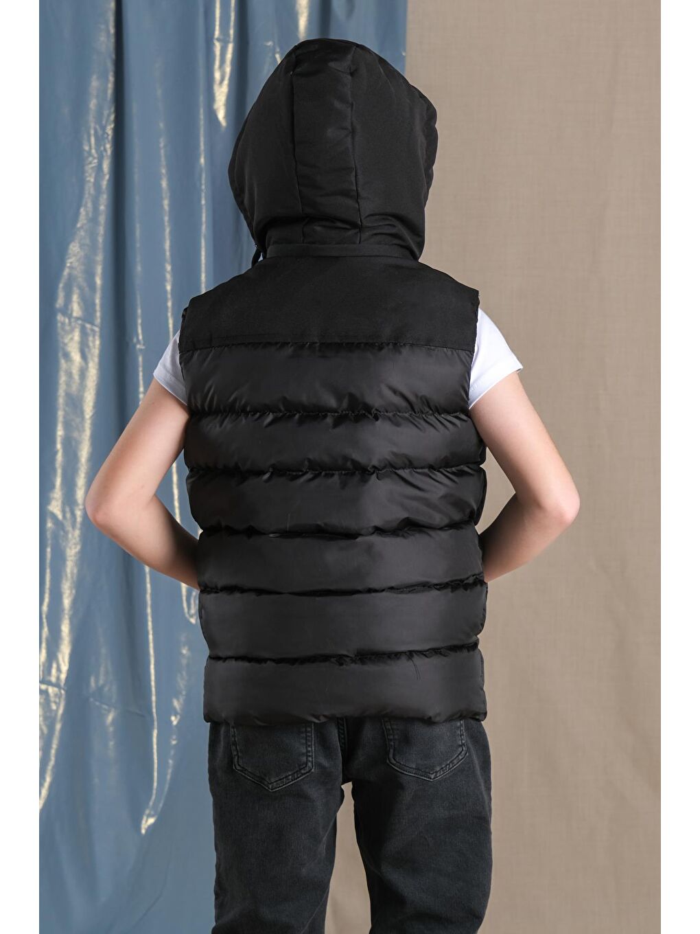 Siyah Çıkarılabilir Kapüşonlu Su Geçirmez Erkek Çocuk Şişme Yelek-7