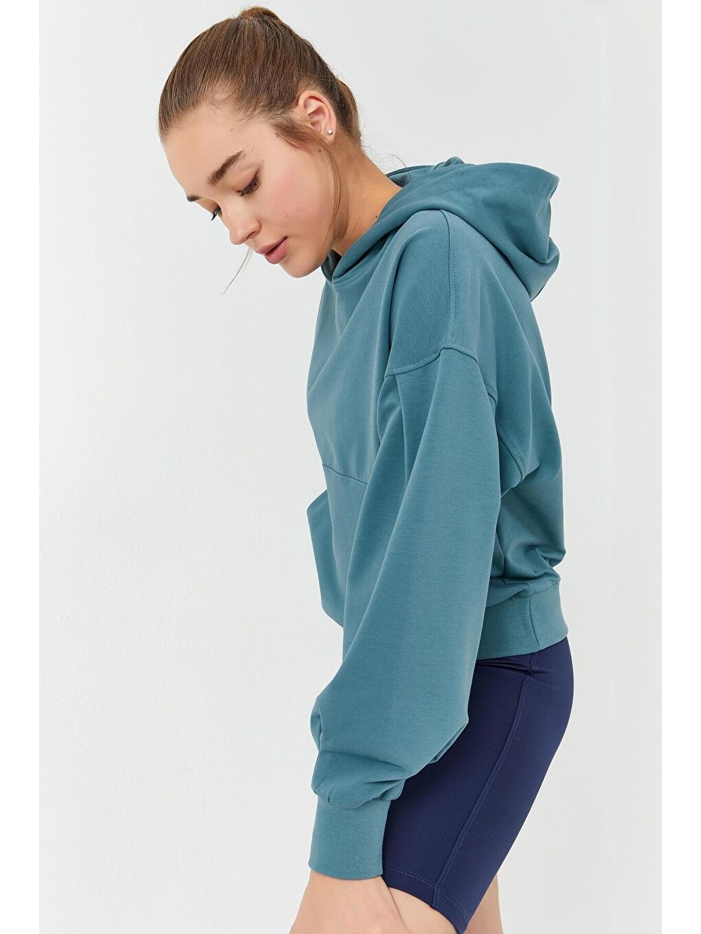 TOMMYLIFE Mint Yeşili Balon Kol Kapüşonlu Kadın Oversize Sweatshirt - 97156 - 4