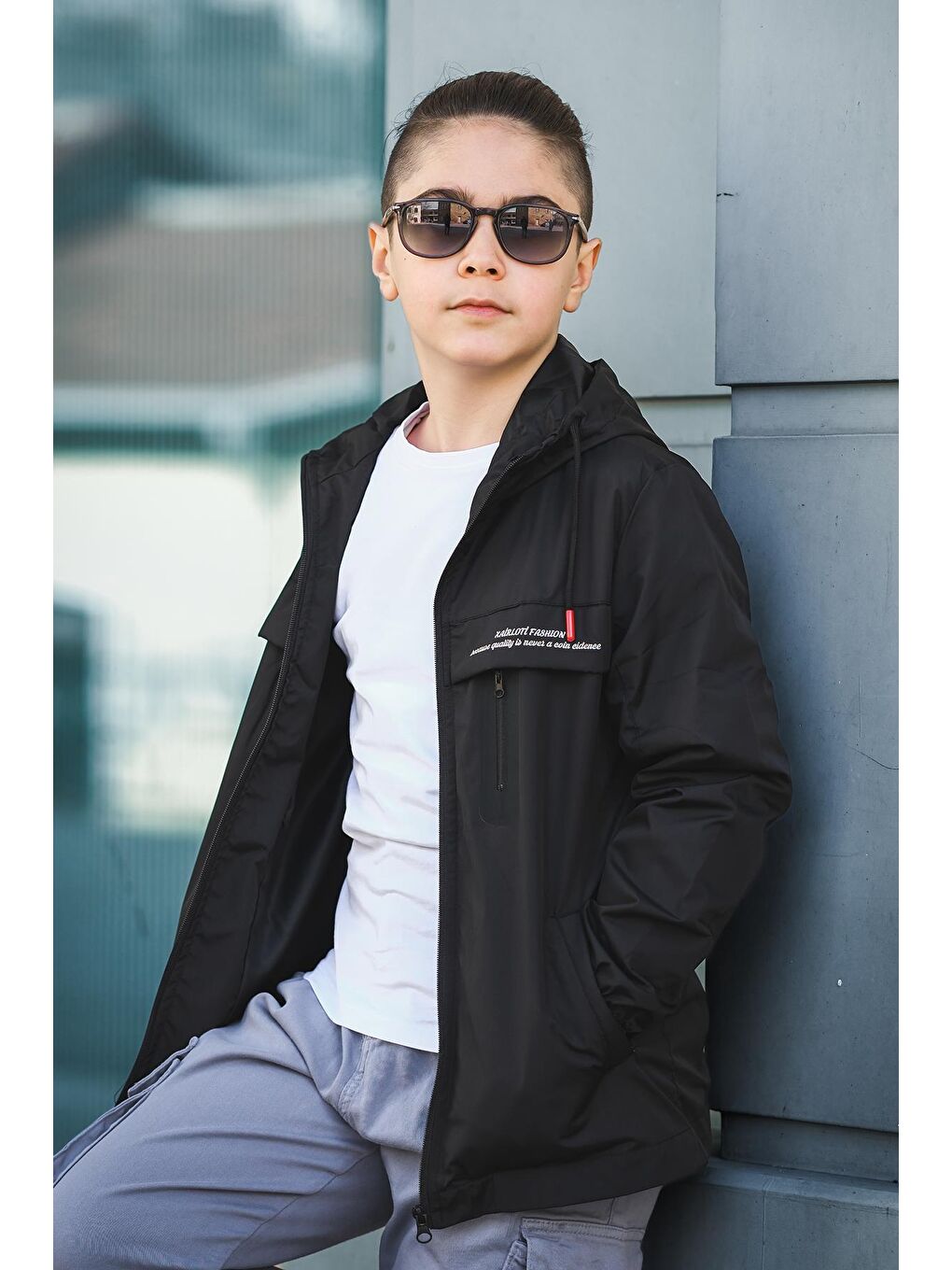 Gri Erkek Çocuk Siyah Mevsimlik Mont X.F MM.0055-1