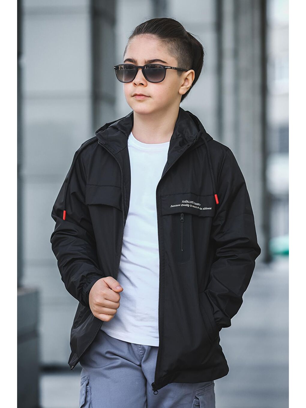 Gri Erkek Çocuk Siyah Mevsimlik Mont X.F MM.0055-2