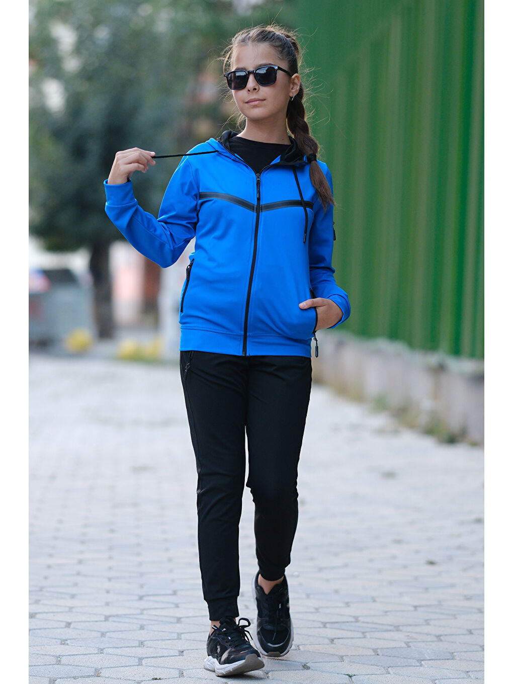 Turkuaz Unısex Dalgıç Kumaş Kapüşonlu Eşofman Takımı ESF 600-1