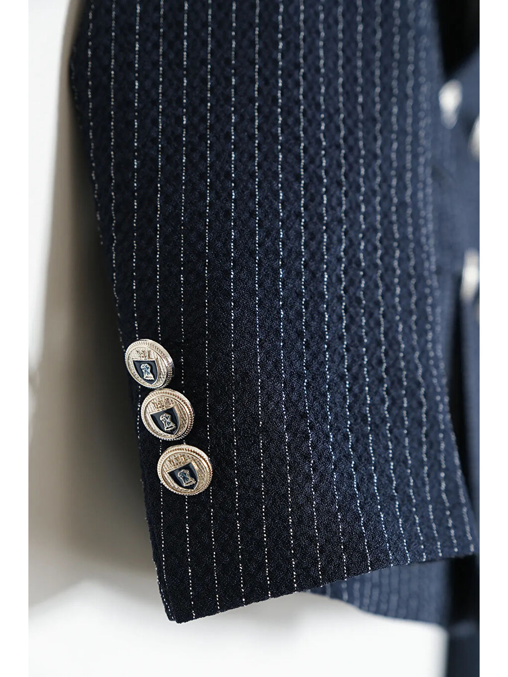 Lacivert Erkek Çocuk Çizgili Ceket Gömlek Pantolon Papyonlu Takım Elbise Te.1001y-7