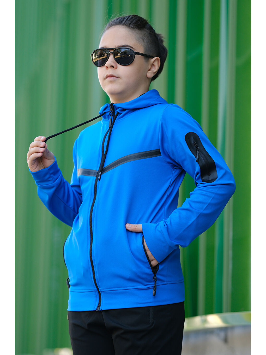 Turkuaz Unısex Dalgıç Kumaş Kapüşonlu Eşofman Takımı ESF 600-2