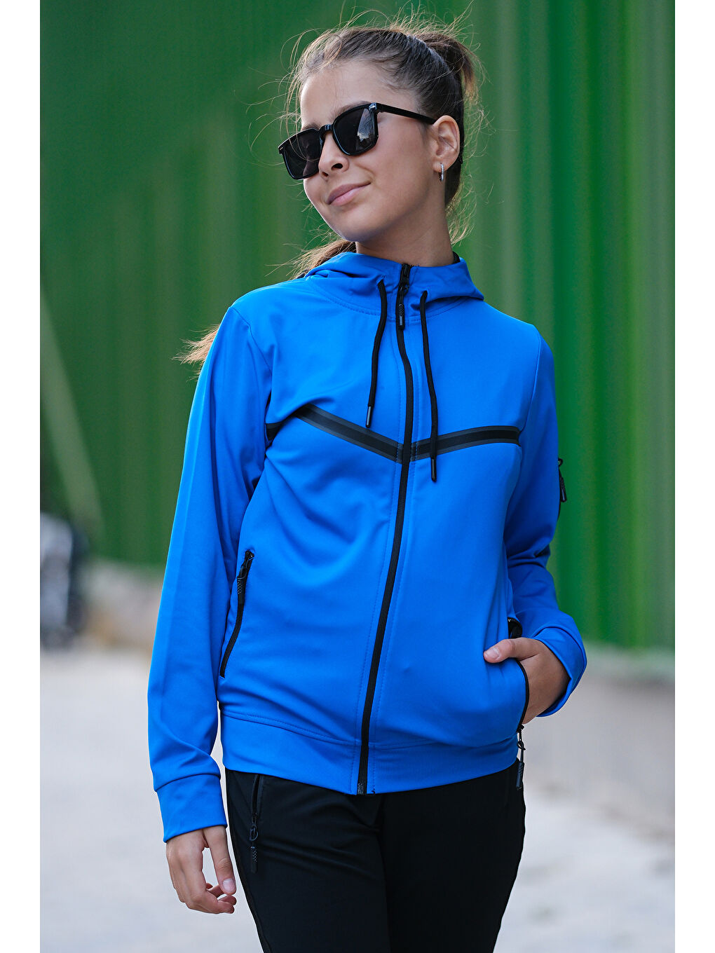 Turkuaz Unısex Dalgıç Kumaş Kapüşonlu Eşofman Takımı ESF 600-4