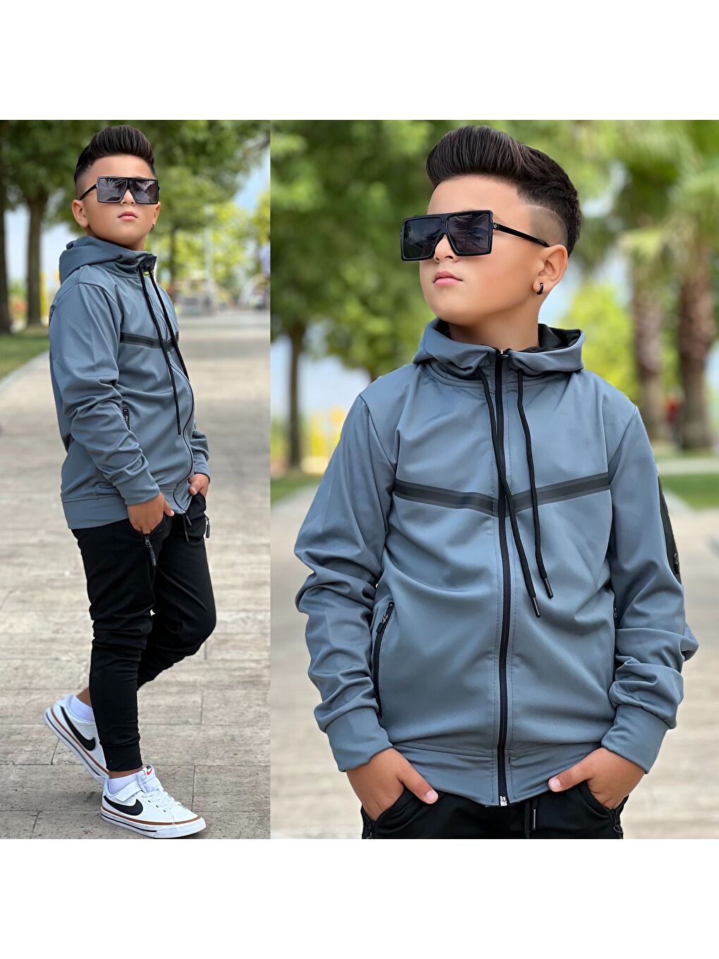 Yeşil Unısex Dalgıç Kumaş Kapüşonlu Eşofman Takımı ESF 600-1